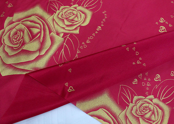 100% polyester warp rajutan dicetak bubuk emas kain kasur mawar besar